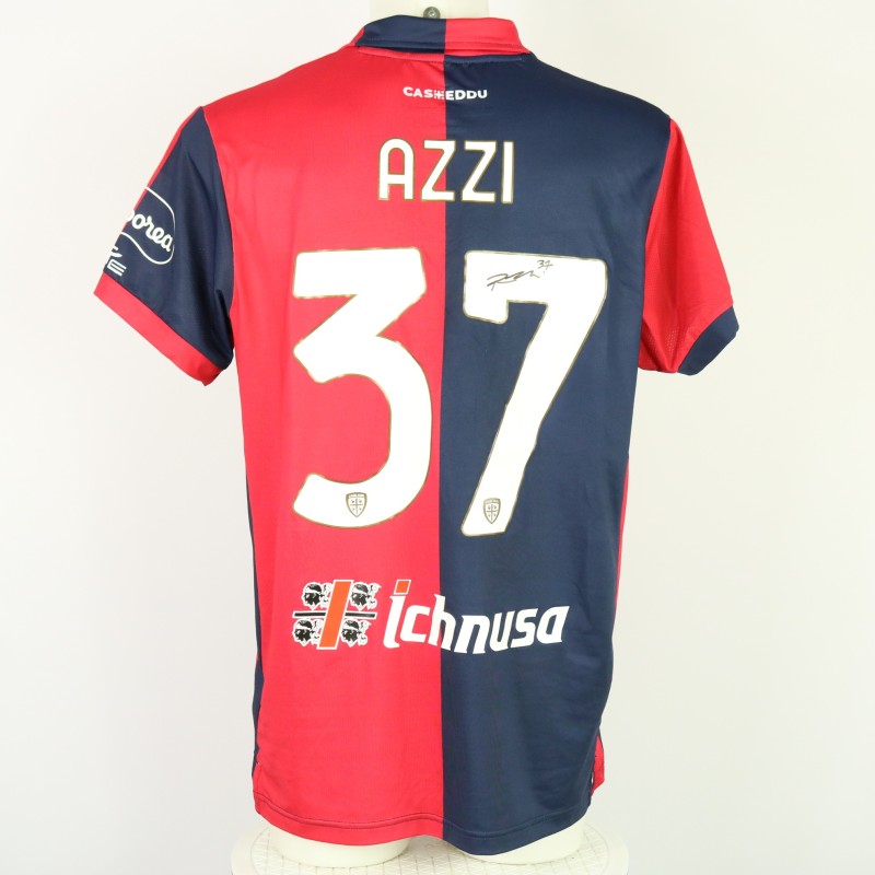 Azzi's Unwashed Signed Shirt, Cagliari vs Hellas Verona 2024 "Keep Racism Out"