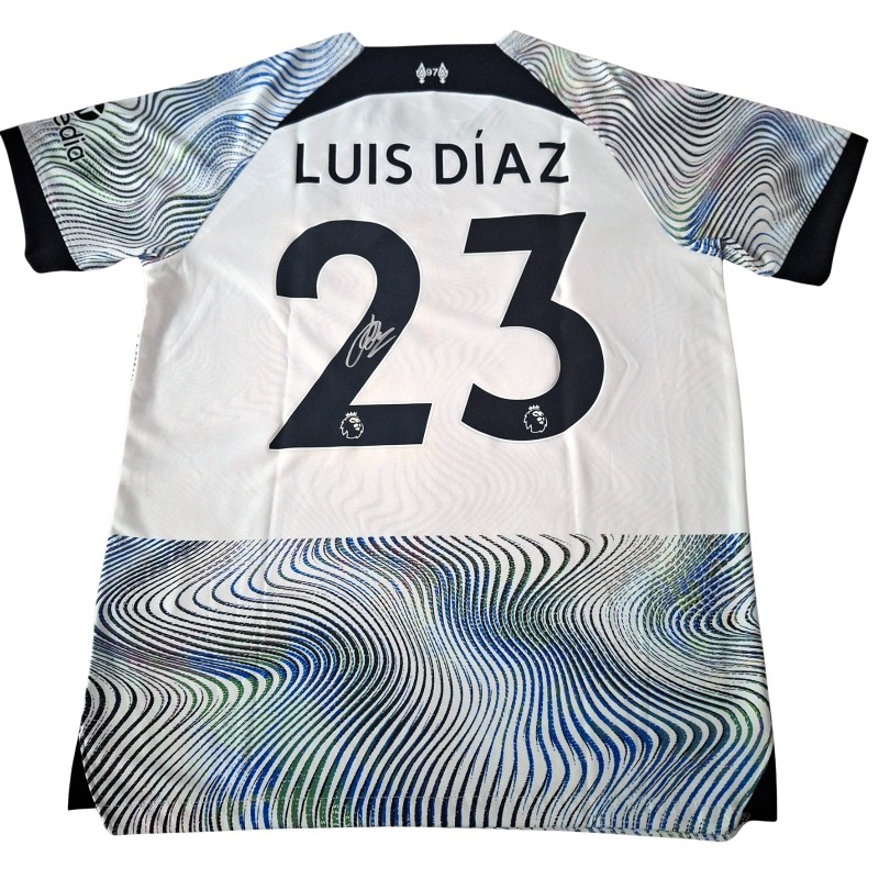 La maglia da trasferta firmata da Luis Diaz per il Liverpool