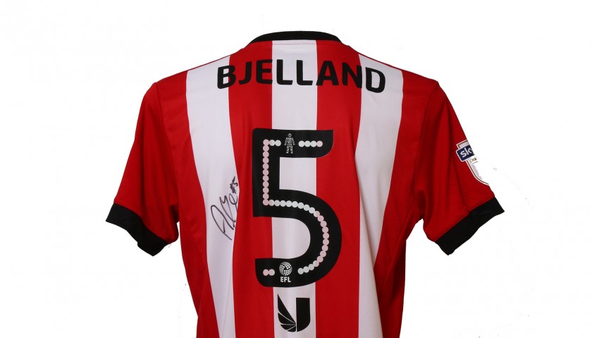 Official Match-Issued Poppy Shirt Signed by Brentford FC's Andreas Bjelland