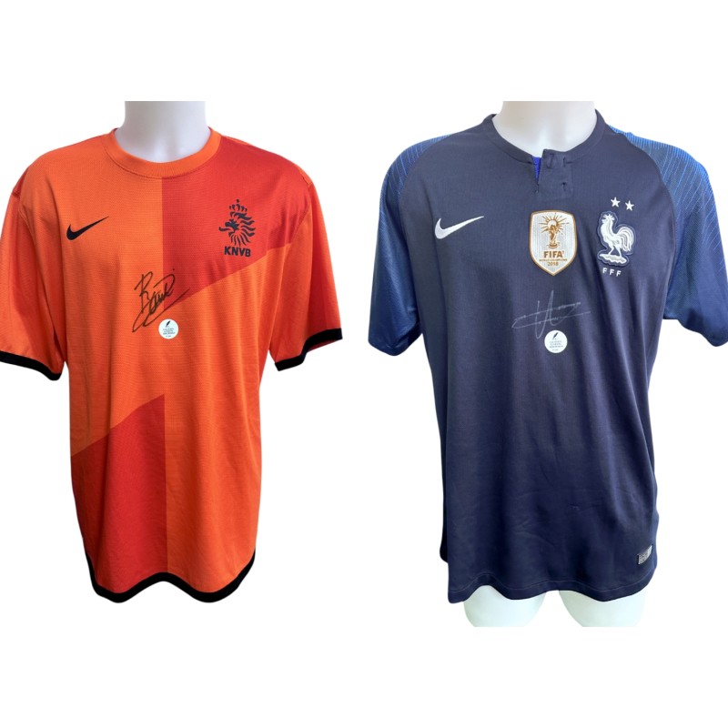 Collezione di Due Maglie Ufficiale e Replica Olanda e Francia - Autografate da Ryan Gravenberch e Michael Olise