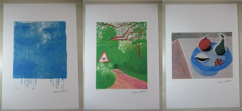 Set di tre litografie offset di David Hockney