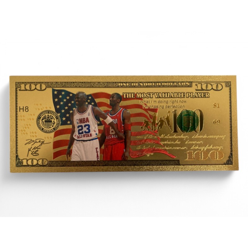 Michael Jordan And Kobe Bryant All Stars Gold Foil Plated Bank Note 