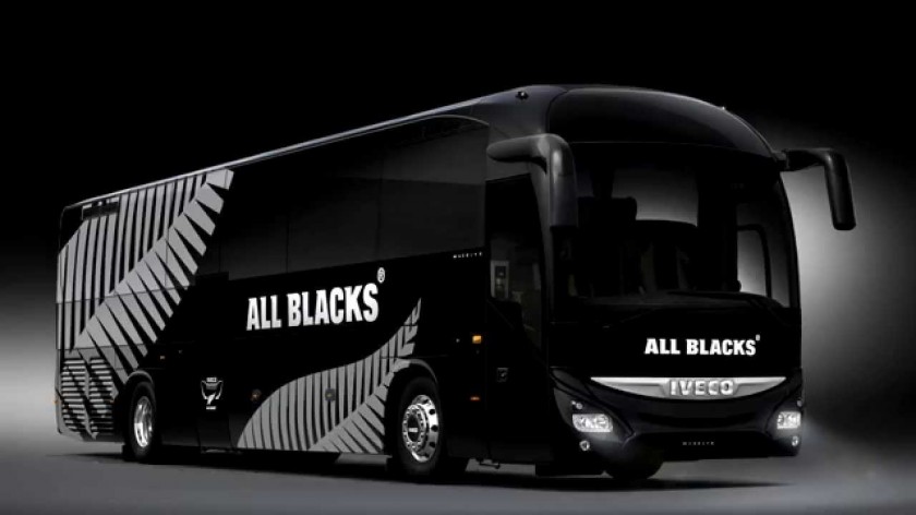 The official All Blacks' bus signed by the team 