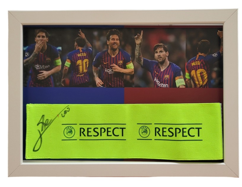 UCL "Respect" Framed Captain's Armband - Signed by Lionel Messi