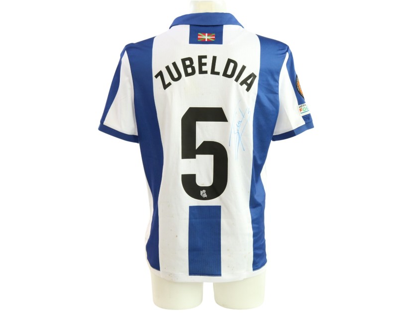 Maglia Zubeldia Real Sociedad vs Midtjylland Unwashed, Europa League 2025 - Autografata