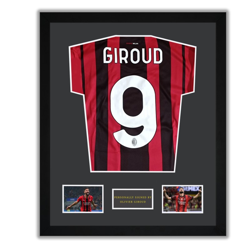 Giroud's AC Milan 2021/22 Signed with Personalized Dedication and Framed Shirt