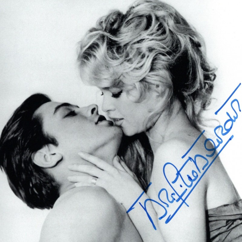 "A Kiss with Alain Delon" Brigitte Bardot Signed Photograph