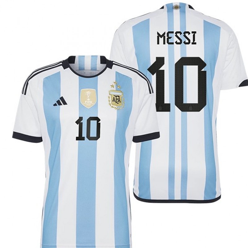 Messi's Argentina Fifa World Champions 2022 Shirt, Signed with Personalized Dedication 