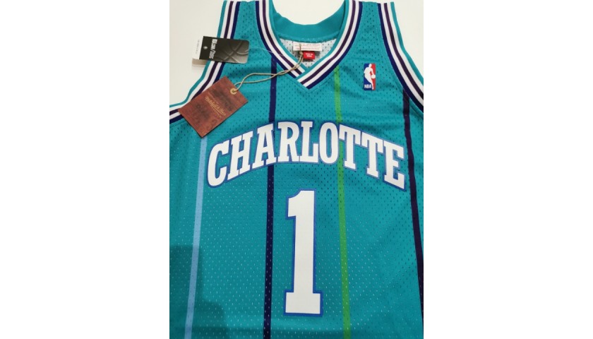 NBA M&N Charlotte Hornets Jersey, Signed by Mugsy Bogues