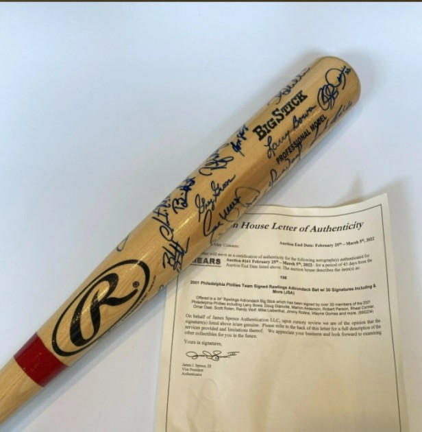 2001 Philadelphia Phillies Team Signed Baseball Bat