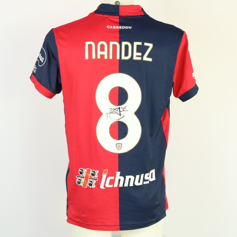 Nández's Unwashed Signed Shirt, Cagliari vs Hellas Verona 2024 "Keep Racism Out"