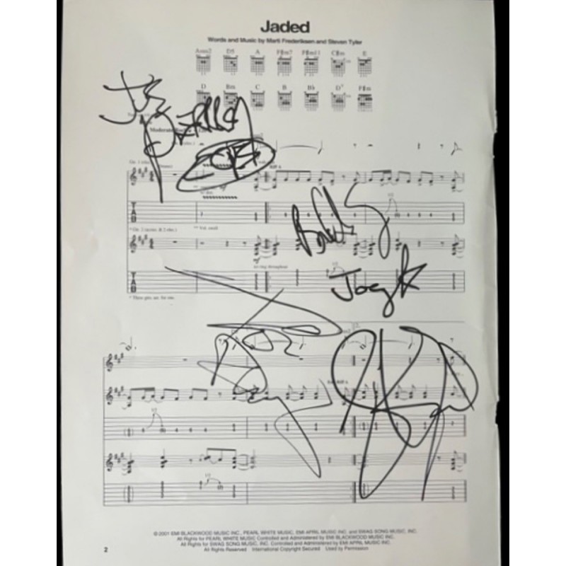 Aerosmith Signed 'Jaded' Cut Sheet Music 
