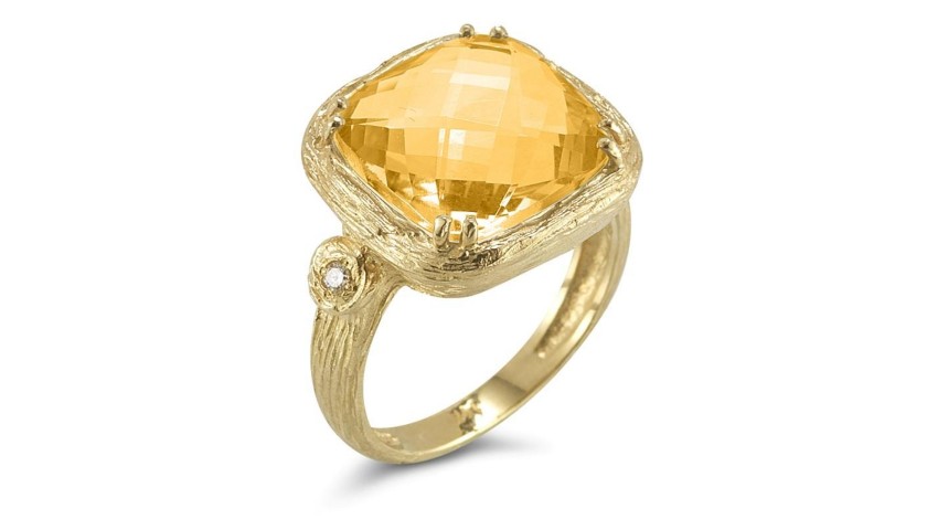 Reiss 14K Yellow Citrine & Diamond Ring