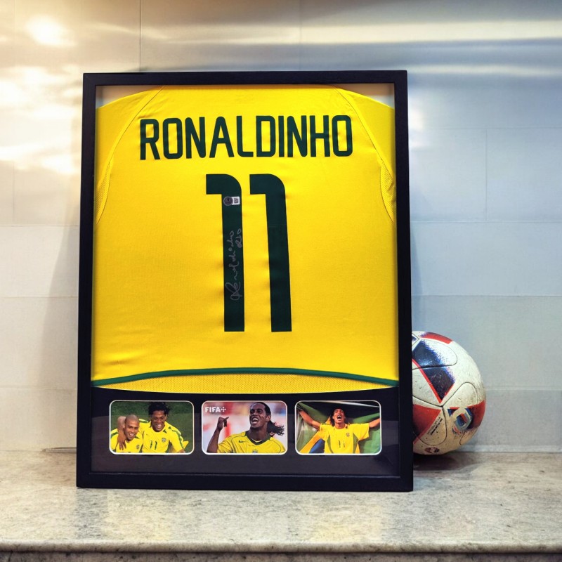 Ronaldinho's Brazil 2002 Signed And Framed Shirt