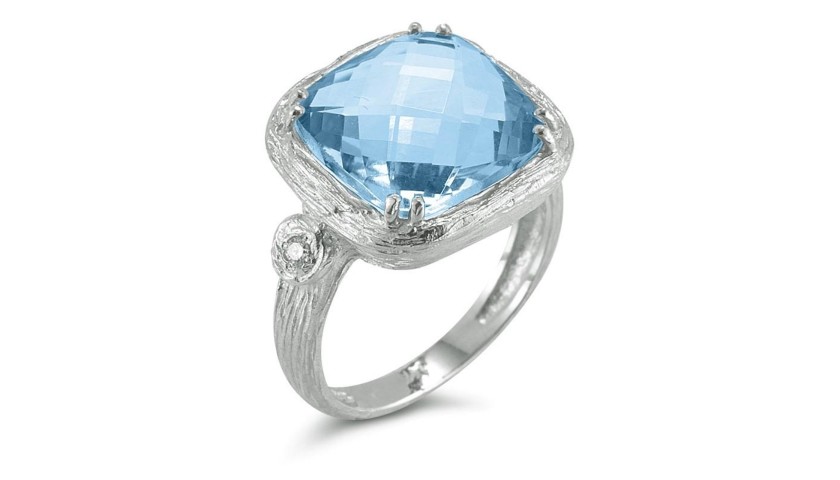 Reiss Blue Topaz & Diamond Ring in White Gold 