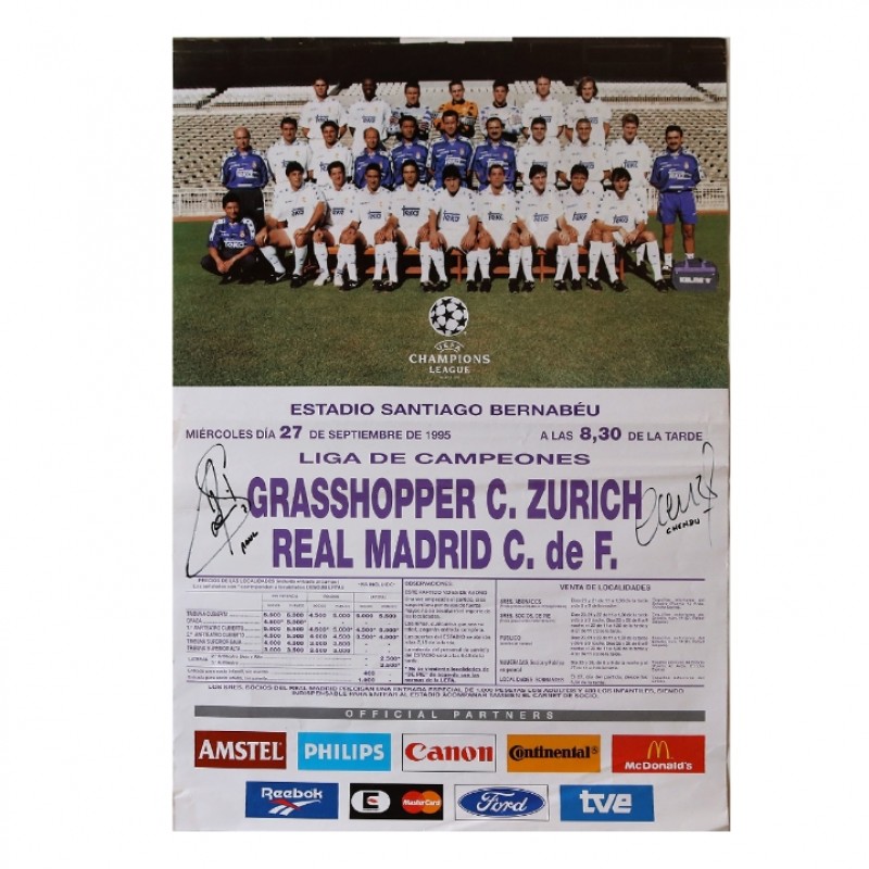 Manifesto Storico Real Madrid 1995 - Autografato da Raul e Chendo