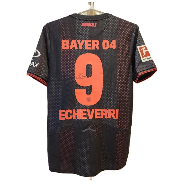 Maglia indossata da Echeverri del Bayer Leverkusen, 2025/26 - Autografata