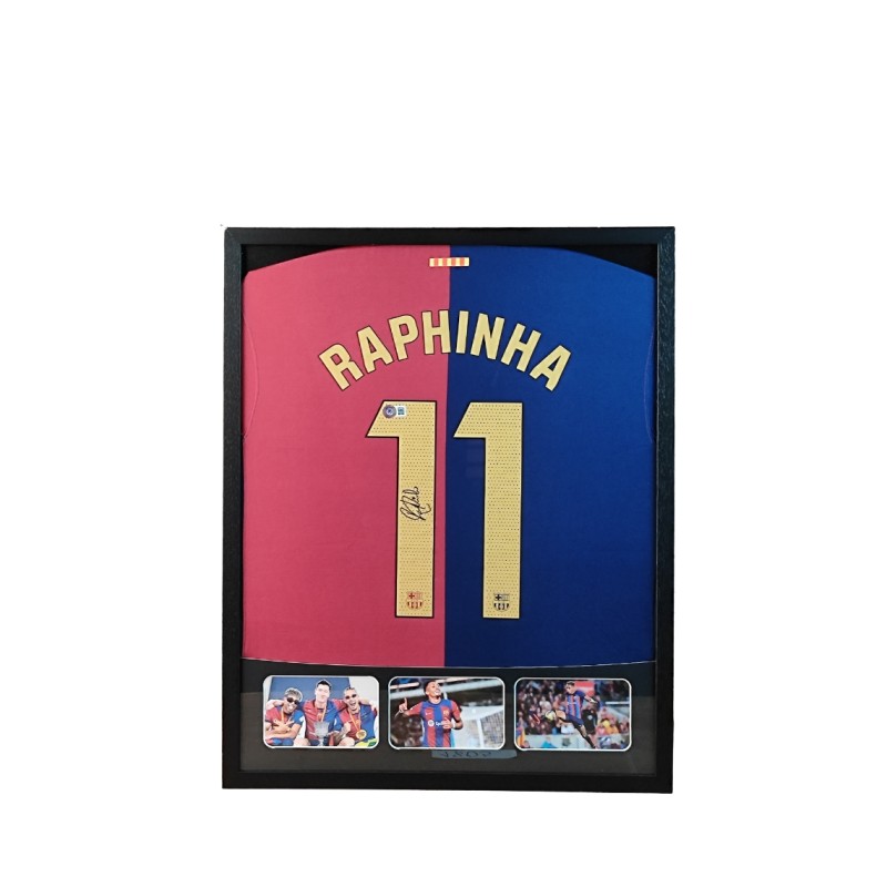 Raphinha's FC Barcelona Signed Shirt in a Deluxe High-Quality Frame