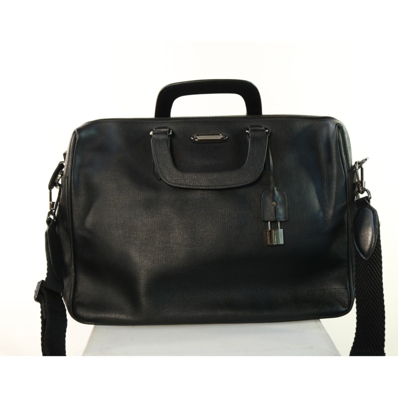 Stiff black saffiano business bag by Ermenegildo Zegna