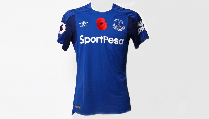 Worn Poppy Home Game Shirt Signed by Everton FC's Tom Davies