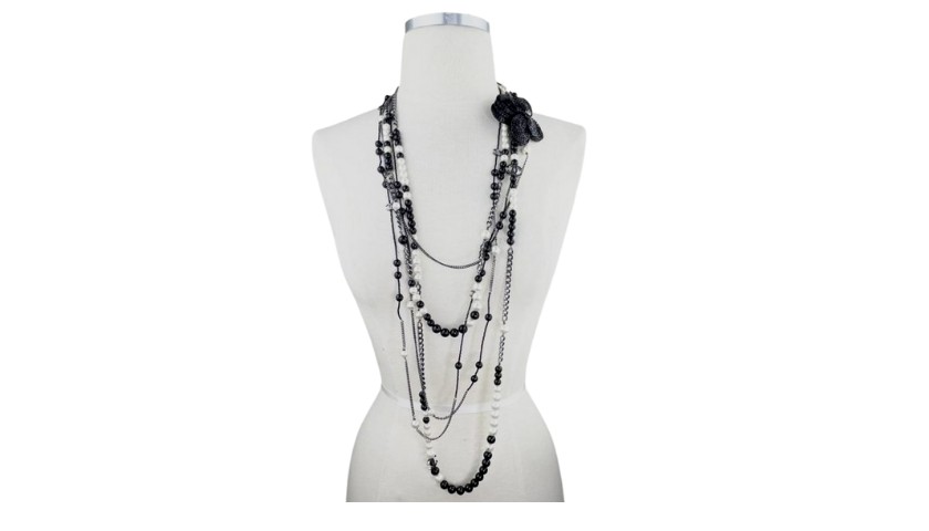 Chanel Black CC Black Flower Beaded Pearl Necklace - CharityStars