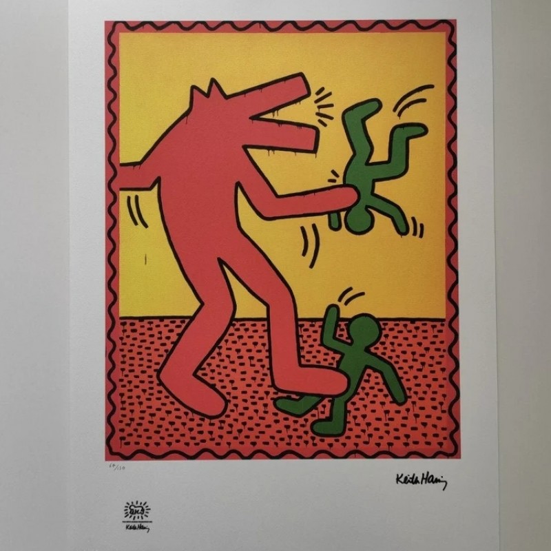 "Red Dog" Lithograph Signed by Keith Haring