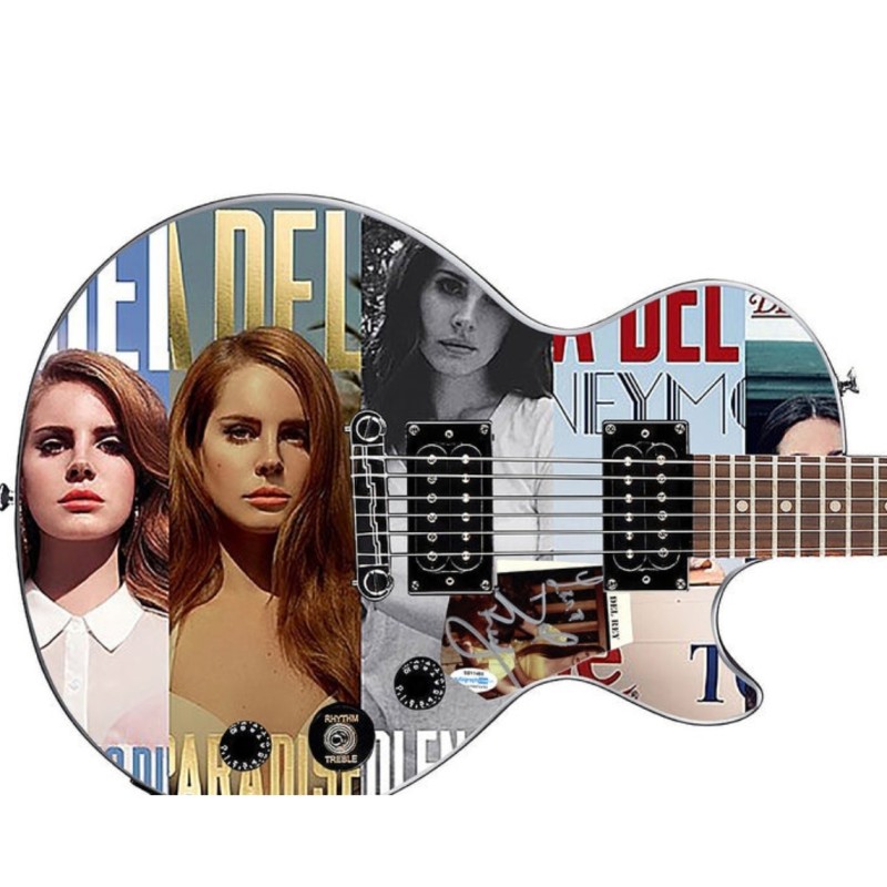 Battipenna firmato da Lana Del Rey su una chitarra Epiphone Les Paul personalizzata