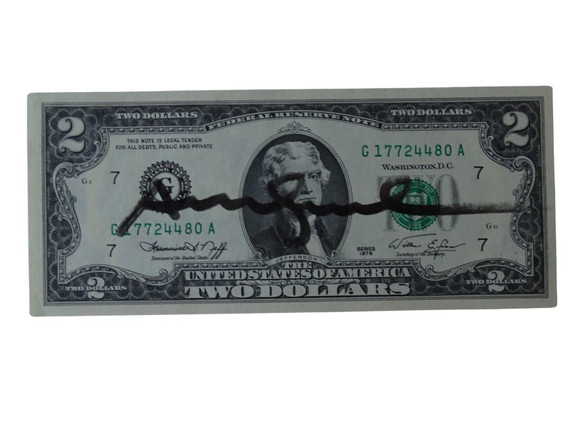Two dollars hand-signed by Andy Warhol