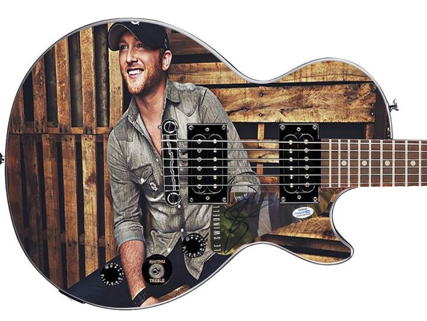 Cole Swindell Signed Pickguard on a Custom Epiphone Les Paul Guitar