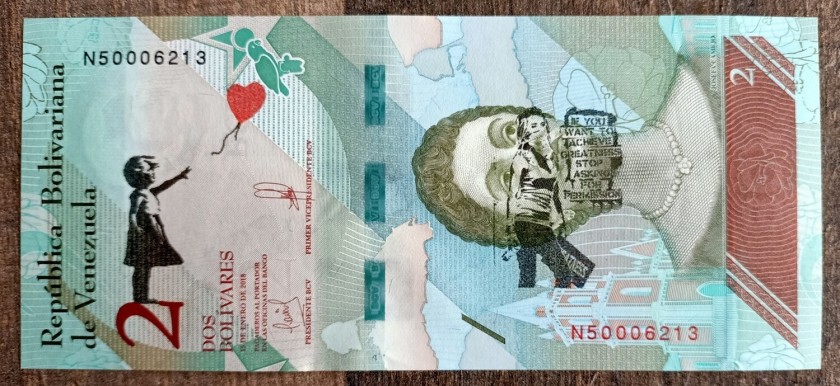 Dismaland Souvenir 2 Bolivar Banknote (after)