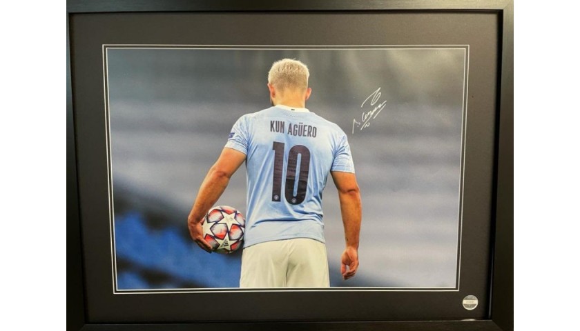 Sergio Aguero Champions League Photograph, Signed and Framed 