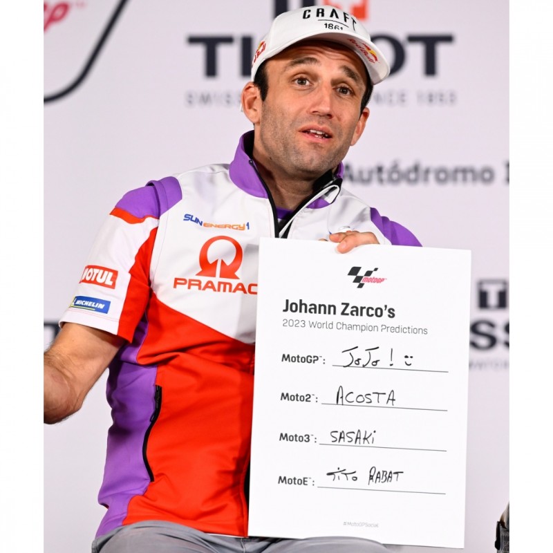 Johann Zarco's Signed 2023 World Champion Predictions Board from the First Official Press Conference of the 2023 MotoGP™ Season