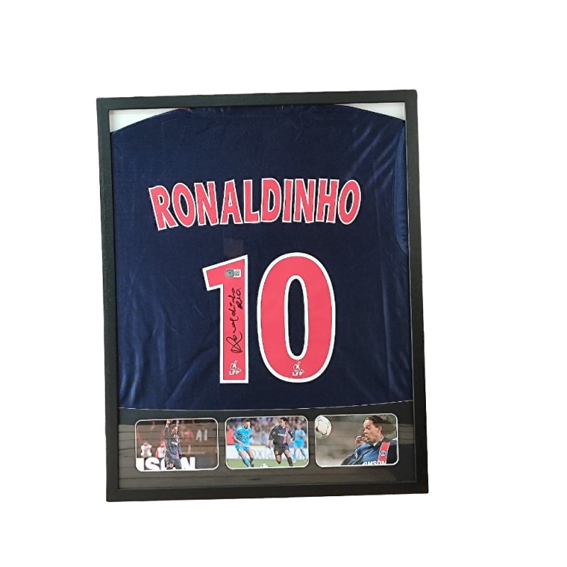 Maglia Ronaldinho PSG  in cornice deluxe di alta qualità - Autografata