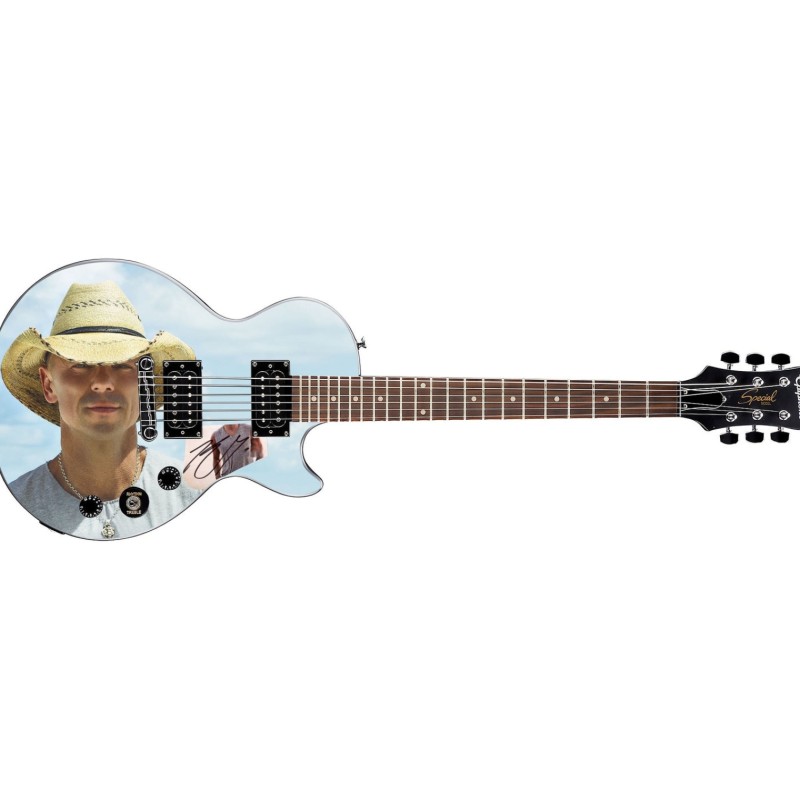 Kenny Chesney Signed Pickguard on a Custom Epiphone Les Paul Guitar