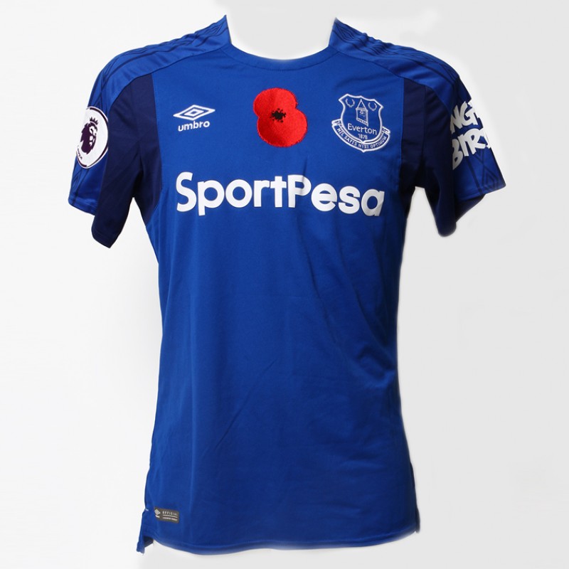 Worn Poppy Home Game Shirt Signed by Everton FC's Leighton Baines
