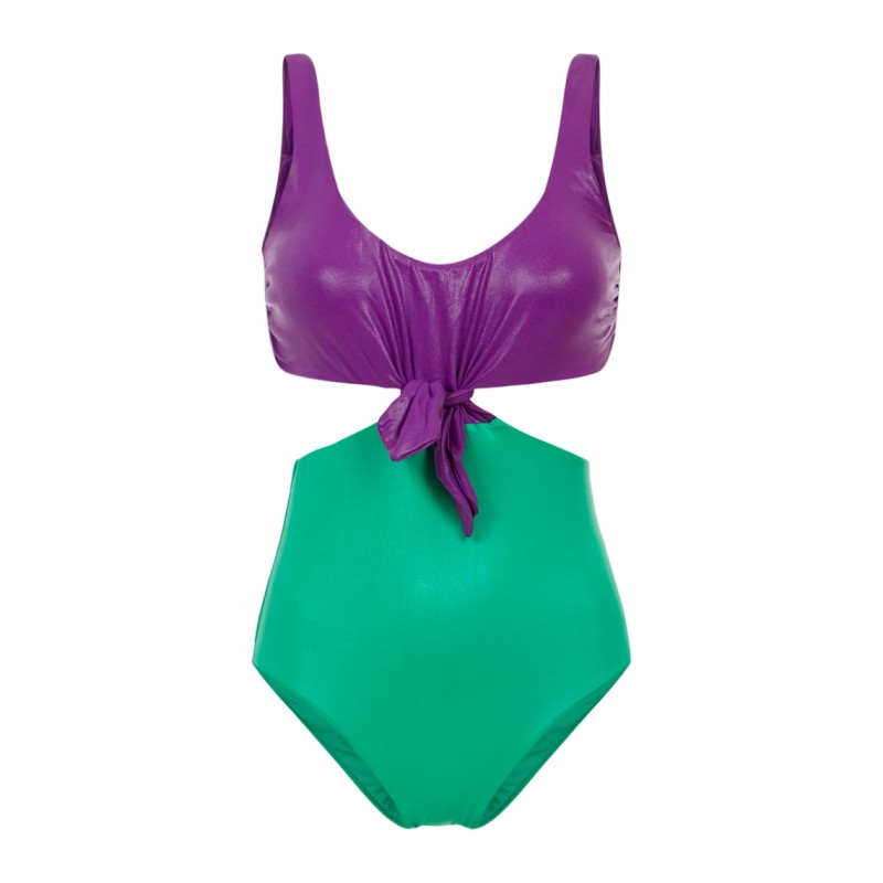 Knotting Bay Bicolor Green and Purple Maillot Costume by Alldaylong