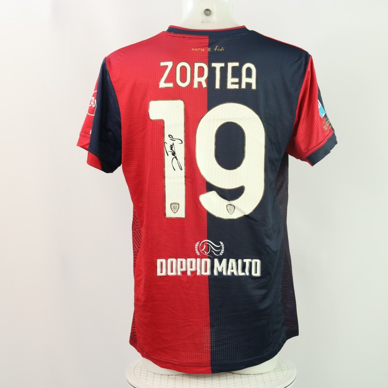 Zortea's Signed Unwashed Shirt, Parma vs Cagliari 2024