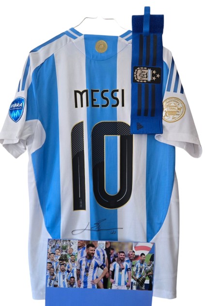 Messi's Argentina vs Colombia Signed Match-Issued Shirt + Customized Captain's Armband, Copa America Finals 2024