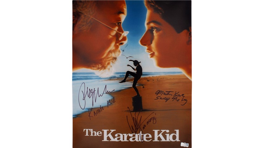 Macchio, Kove, & Zabka Signed Karate Kid “Movie Poster” Photo