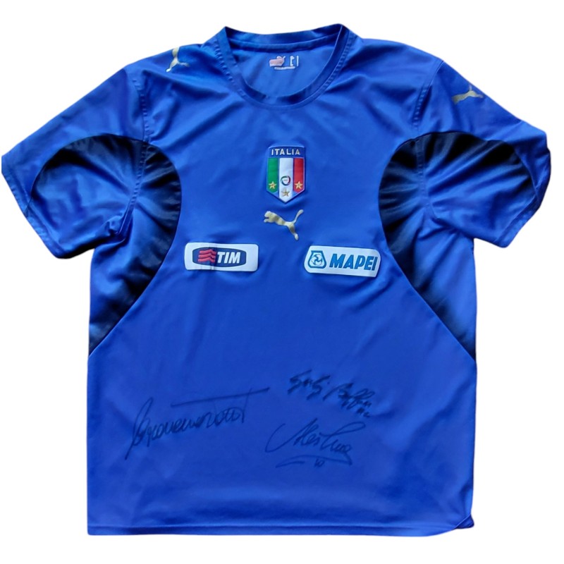 Italy Training Shirt - Signed by Del Piero, Totti and Buffon