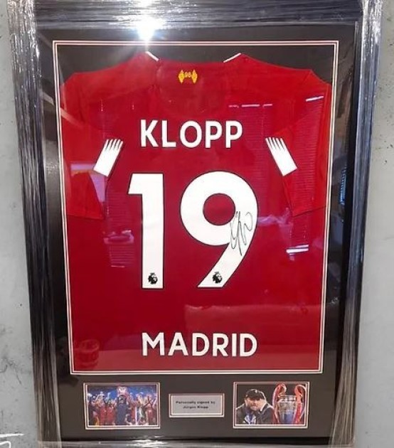 Maglia del Liverpool 2019 Champions League Madrid firmata e incorniciata da Jurgen Klopp