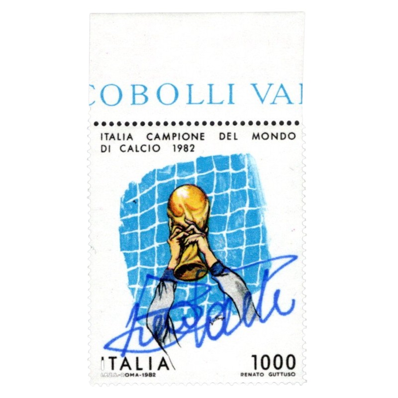 1,000 Lire 1982 Fifa World Cup - Stamp signed by Bruno Conti