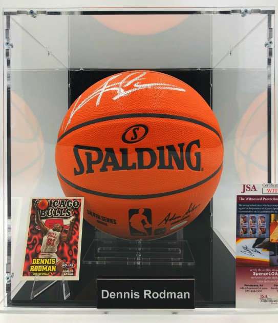 Dennis Rodman Signed Basketball In Display Case