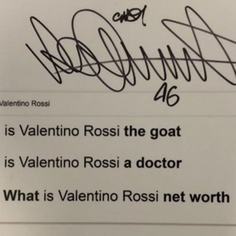 Signed Valentino Rossi 'Top 3 Google Searches' Board from the Grand Prix of Styria 