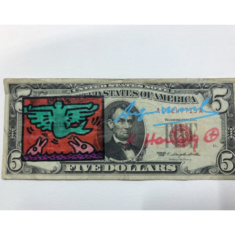 Dollari disegnati a mano e firmati da Keith Haring e Andy Warhol