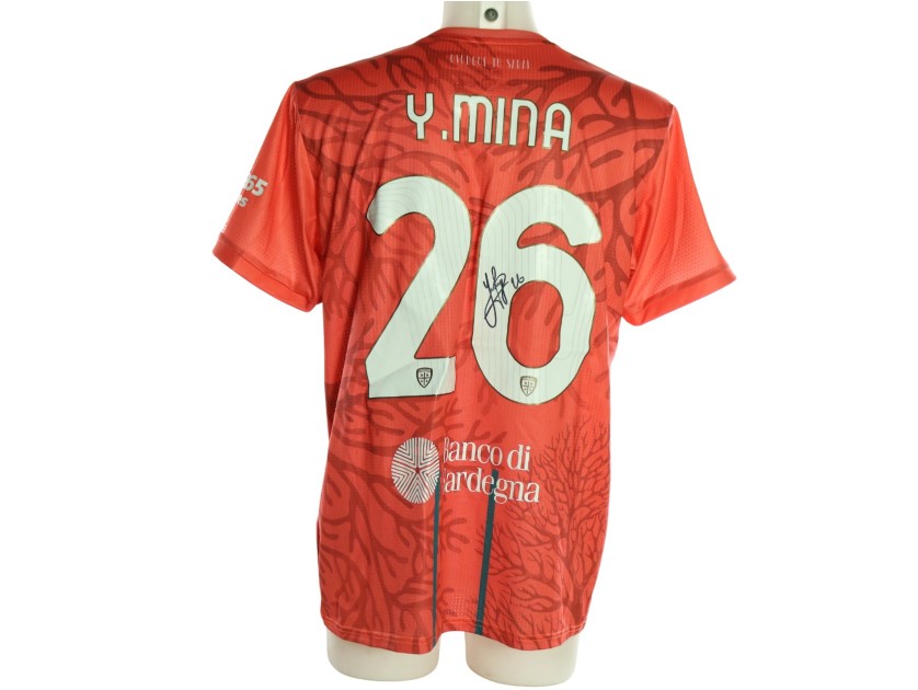 Maglia Preparata Mina Como vs Cagliari, 2025 - Autografata