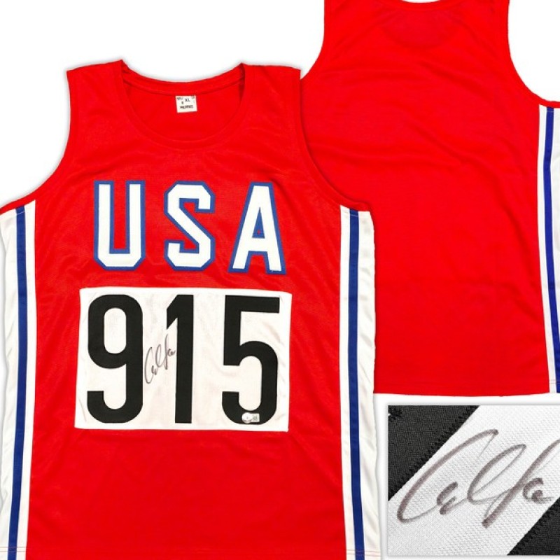 Carl Lewis Signed USA Athletic Bib