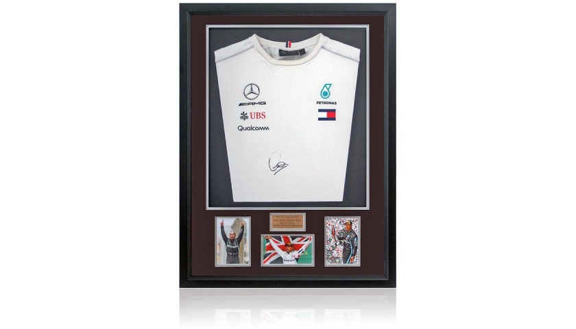 Sir Lewis Hamilton MBE Signed Mercedes T-Shirt Presentation