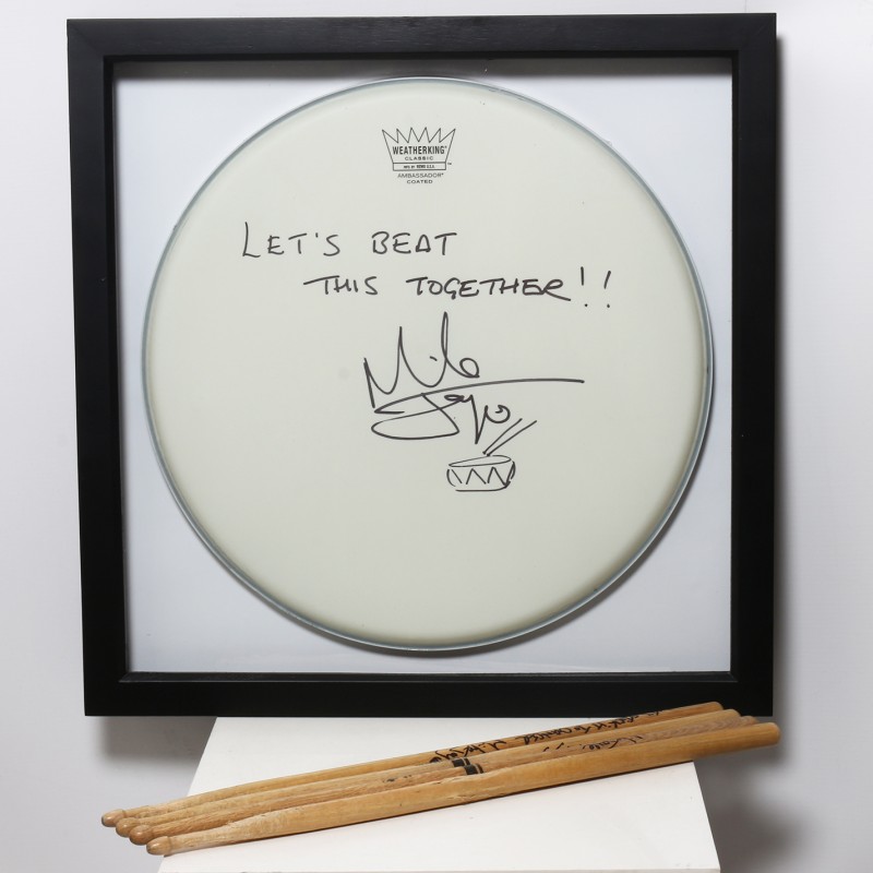 Mike Joyce, The Smiths Signed and Framed Drum Head, Sticks and Postcards 