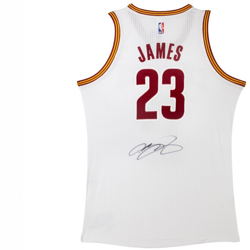Official Replica Cleveland Cavaliers White Basketball Jeresy Signed by LeBron James